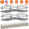 2Pcs Corner Shower Caddy Shelves Wall Mounted Basket Rack Bathroom Shampoo Holder Storage Organizer W/ 8Pcs Adhesive Hooks For Toilet Dorm Kitchen