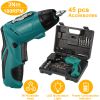 Cordless Electric Screwdriver Set Rechargeable 4.8V Drill Driver w/45 Drill Bits Carrying Case