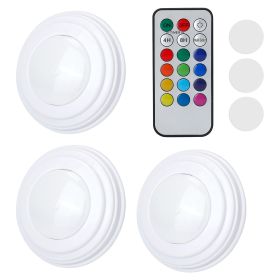 3Pcs RGB Cabinet Lights Remote Control Under Closet Stick On Lamp Multi Color LED Light Light w/ 4/8Hrs Timer