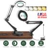 10X Magnifying Glass with Light And Stand Real Glass Lens Magnifying Desk Lamp with Clamp 5 Color Modes Dimmable Brightness For Craft Reading Painting