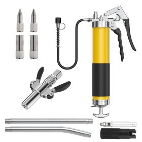 Grease Gun Kit Fit for 14 Oz Grease Tube 7000 PSI High Pressure Pistol Grip Grease Gun with Lock Coupler 11.8” Spring Flex Hose Jaw Couplers Sharp Noz