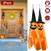 2 Pack Hanging Ghosts with Wizard Hat Snicker Scary Face Halloween Party Hanging Decorations Pumpkin Wizard Hat for Eave Tree Porch