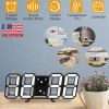 3D LED Digital Wall Clock Sound Control Table Desk Alarm Clock w/ 3 Auto Adjustable Brightness Snooze Date Temperature 12/24Hr Time Display For Office