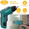 Cordless Electric Screwdriver Set Rechargeable 4.8V Drill Driver w/45 Drill Bits Carrying Case