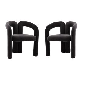 COOLMORE Contemporary Designed Velvet Fabric Upholstered Accent/Dining Chair /Barrel Side Chairs Kitchen Armchair for Living Room set of 2 (Black