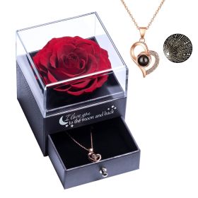 Preserved Real Rose Gift Box Enchanted Real Rose with I Love You Necklace 100 Languages Gift ; Eternal Rose Flower Handmade Preserved Rose Gift f