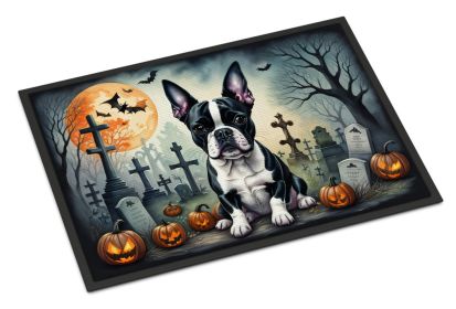 NEW Boston Terrier Spooky Halloween Doormat Front Door Mat Indoor Outdoor Rugs for Entryway, Non Slip Washable Low Pile, 18H X 27W