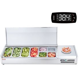 VEVOR Refrigerated Condiment Prep Station, 150 W Countertop Refrigerated Condiment Station, with 4 1/3 Pans & 4 1/6 Pans