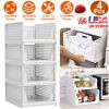 4 Packs Plastic Storage Box Closet Organizer Foldable Storage Bin Stackable Drawer with Slide Rail Push-Pull Storage Basket for Living Room Bedroom Wa