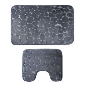 2 Pcs/Set Bathroom Rugs Luxury Flannel Non-Slip Bathroom Rugs Set Soft Pebbles Shower Absorbent Carpet U-Shaped Toilet Mat Washable for Bathroom Entra (Option: Grey)