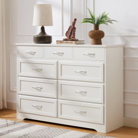 Bedroom 9-Drawer Dresser With Antique Handles, Wood Chest For Kids Room (Color: White)