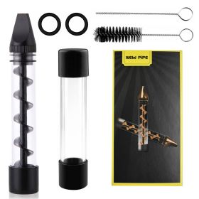 Glass Blunt Pipe Twisty 7-in-1 Grinder Blunt Kit w/ Smoking Metal Tip Cleaning Brush (Option: Black)