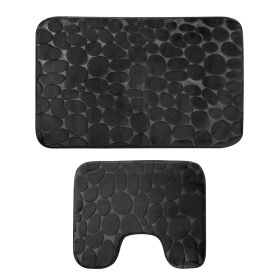 2 Pcs/Set Bathroom Rugs Luxury Flannel Non-Slip Bathroom Rugs Set Soft Pebbles Shower Absorbent Carpet U-Shaped Toilet Mat Washable for Bathroom Entra (Option: Black)