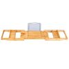 Bathtub Caddy Tray Crafted Bamboo Bath Tray Table Extendable Reading Rack Tablet Phone Holder Wine Glass Holder Shelf Desk Bathroom Spa