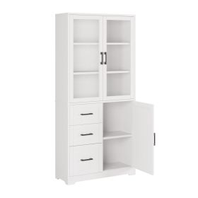 3 Doors, 3 Draws, 5 Layers, 78x38.5x170cm, Display Cabinet , Storage Cabinets White (Color: White)