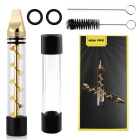Glass Blunt Pipe Twisty 7-in-1 Grinder Blunt Kit w/ Smoking Metal Tip Cleaning Brush (Option: Gold)