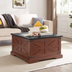 Farmhouse Coffee Table, Square Wood Table With Large Hidden Storage Compartment For Living Room, Bar (Option: Oak)