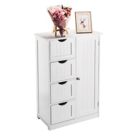 Four Drawer Single Door Bathroom Storage Cabinet (Color: White)
