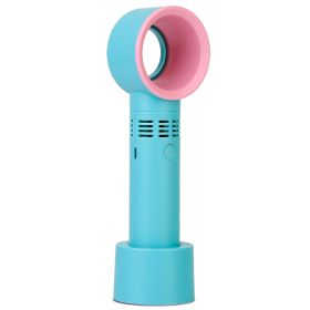 Portable Handheld Bladeless Fan Rechargeable Cooling USB Fan Desktop Use Fan w/ 3 Gears LED Indicator Cooling Fan (Option: Blue)