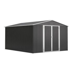 Outdoor Storage Shed 10x12 FT, Utility Metal Tool Storage With Lockable Doors And Updated Frame Structure, Large Metal Garden Shed For Backyard, (Option: 10x12 ft Black)