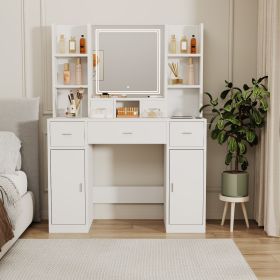 Smart Mirror Dressing Table With Drawers And Storage Cabinet (Color: White)