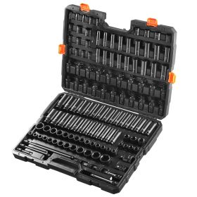 VEVOR Impact Sockets Set 130PCS 6-Point Drive Bit Ratchet Tool Kit (Color: Black)