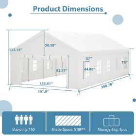 20x20FT Party Tent Heavy Duty, Large Wedding Event Shelters With 2 Storage Bags & Removable Sidewalls, Outdoor Canopy Gazebo Commercial Tents For (Option: 16X32 ft)