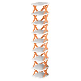 9Tier Narrow Entryway Shoe Rack Plastic Vertical Shoe Organizer Space Saving Free Standing Shoes Storage Shelf Closet Hallway (Option: Orange)