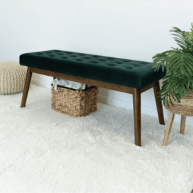 Delilah Modern Bench  Green Velvet (Color: GREEN)