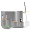 8Pcs Bathroom Accessories Set Bathroom Holder Set with Soap Dispenser Toothbrush Holder Cup Soap Dish Toilet Cleaning Brush Trash Can Qtip Holder Vani
