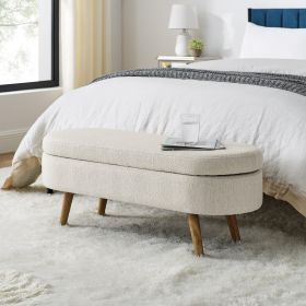 Ottoman Oval Storage Bench,Rubber Wood Legs, Beige 43.5x16x16 (Color: Beige)