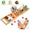 Bathtub Caddy Tray Crafted Bamboo Bath Tray Table Extendable Reading Rack Tablet Phone Holder Wine Glass Holder Shelf Desk Bathroom Spa
