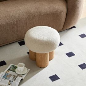 Mushroom Stool Grieg Plush Cushion Wooden Barrel PVC Walnut Finish W8017-1 (Option: Greige)