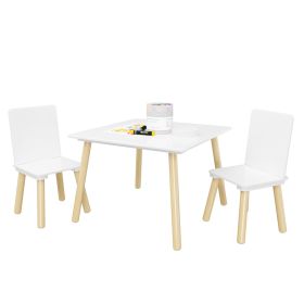 Kids Table And 2 Chairs Set, 3 Pieces Toddler Table And Chair Set, Wooden Activity Play Table Set W (Color: White)