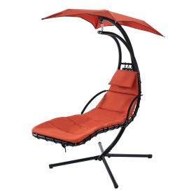Hanging Chaise Lounger With Removable Canopy, Outdoor Swing Chair With Built-in Pillow, Hanging Curved Chaise Lounge Chair Swing For Patio Porch (Color: Orange)